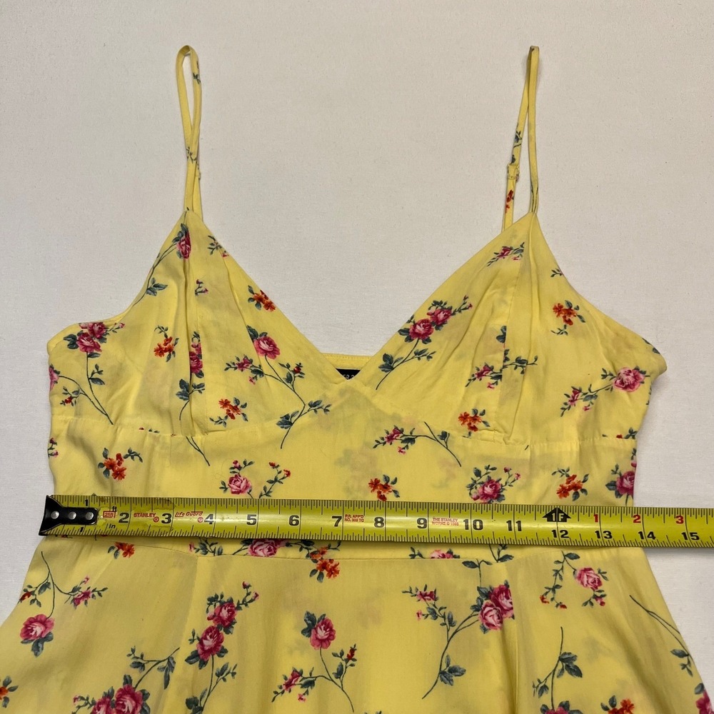 Forever 21 Butter Yellow Rose Y2K Floral Spaghetti Strap Mini Dress Juniors L - Picture 6 of 8